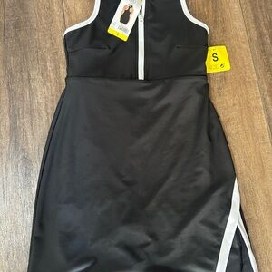SAGE Collective Black White Zip Front Tennis Dress Built-in Shorts S NWT